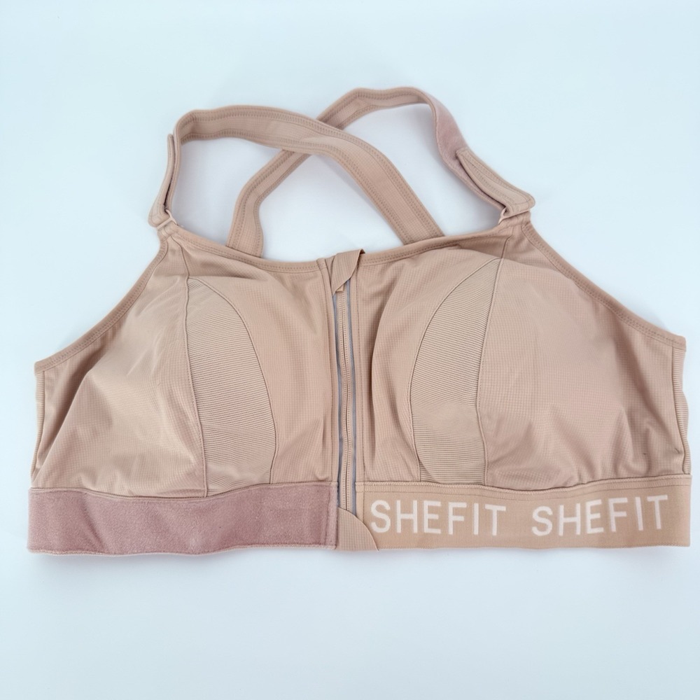 SHEFIT Ultimate Sports Bra 5 Luxe High Impact Front Zip Adjustable Support Beige
